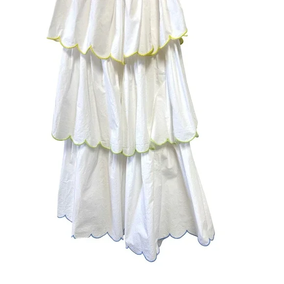 English Factory White Scalloped Tiered Midi Dress Multi Color Trim Whimsical XS - Picture 5 of 9